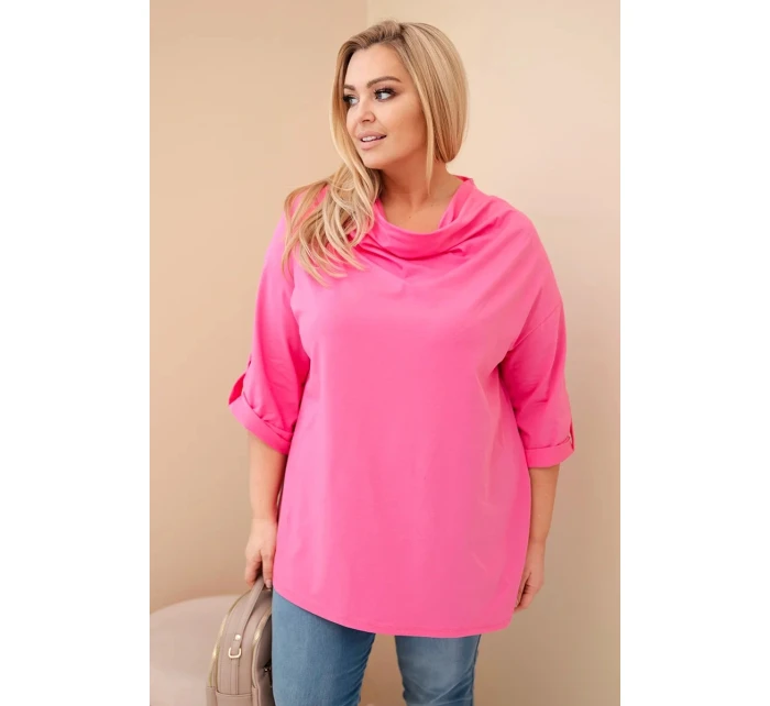 Dámská blůza Plus Size s bavlnou volného střihu s vodním výstřihem světle růžová Dámská blůza Plus Size s bavlnou volného střihu s vodním výstřihem světle růžová