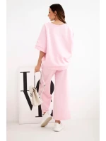 Dámsky maslový viskózový set mikina a široké nohavice candy pink