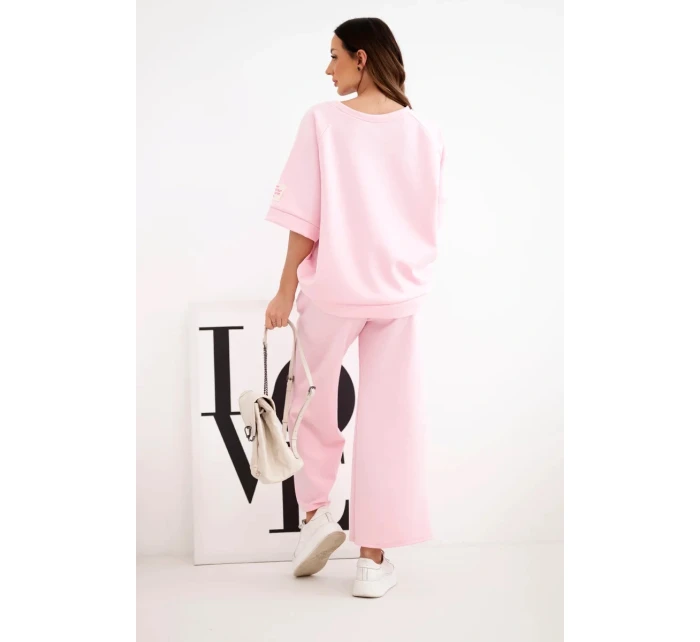 Dámsky maslový viskózový set mikina a široké nohavice candy pink