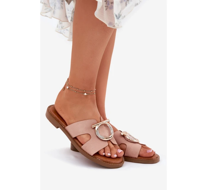 Klapki Damskie Na Płaskim Obcasie Z Ozdobą Vinceza 17381 Beżowe