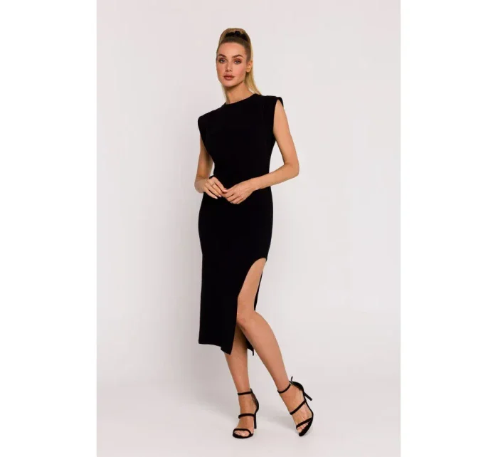 M787 Trubkové šaty s výrezom na nohe - čierne