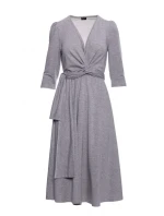 S404 Pletené šaty s opaskom na zaväzovanie - sivé