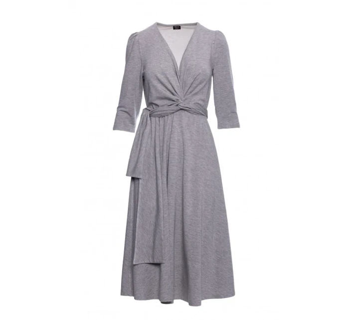 S404 Pletené šaty s opaskom na zaväzovanie - sivé