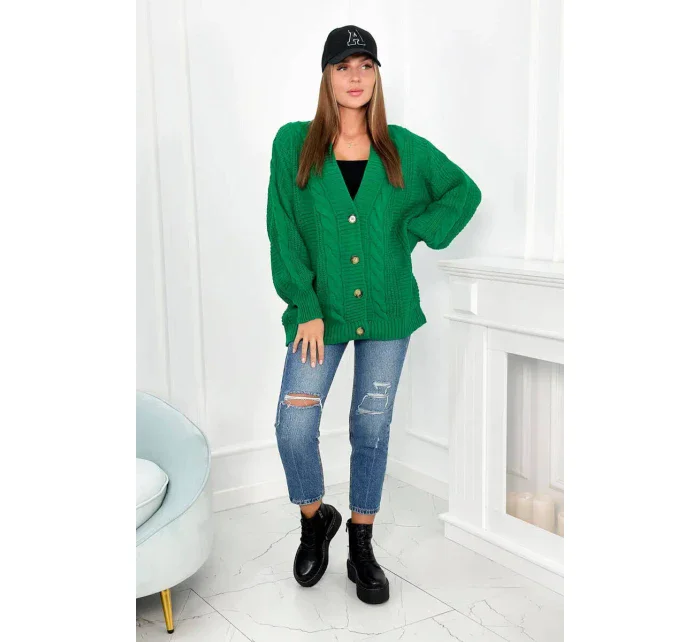 Svetr na knoflíky s model 20612390 rukávy zelený - Kesi
