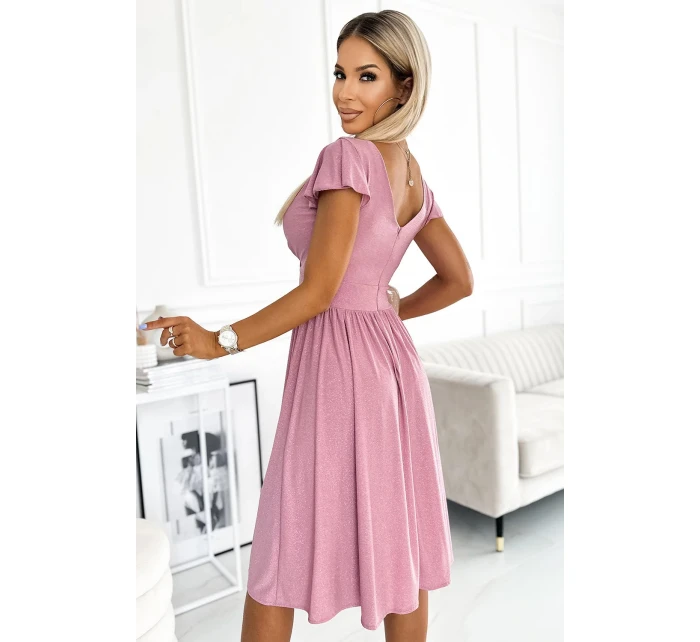 Dámské šaty MATILDE model 22030030 pudrově růžové s brokátem - numoco