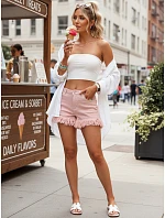 Dámske džínsové šortky s strapcami ružové FashionStreet SY0501