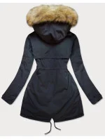 Tmavomodrá a ružová obojstranná dámska zimná bunda s kapucňou (w211) Tmavomodrá a ružová obojstranná dámska zimná bunda s kapucňou (w211)