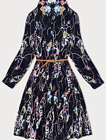 Plisované šaty s golierom v tmavomodrej farbe s kvetmi (Z-56)