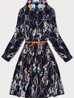 Tmavě modré dámské květované plisované šaty s límečkem model 21130648 - ELISA IMMAGINE