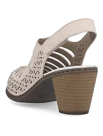 Kožené sandály na podpatku W model 22050556 beige - Rieker Kožené sandály na podpatku W model 22050556 beige - Rieker