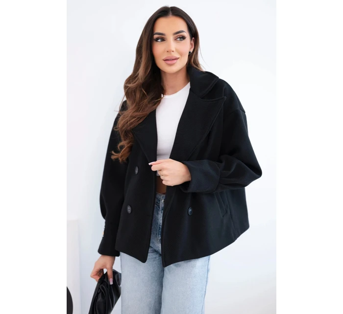 Dámská krátká model 22036095 bunda s límcem černá - K-Fashion