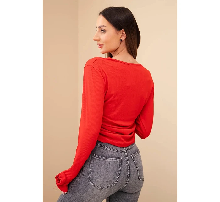 Dámska rebrovaná blúzka s riasením na boku červená Dámska rebrovaná blúzka s riasením na boku červená