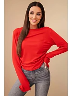 Dámska rebrovaná blúzka s riasením na boku červená Dámska rebrovaná blúzka s riasením na boku červená