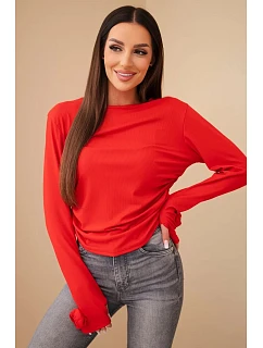 Dámska rebrovaná blúzka s riasením na boku červená