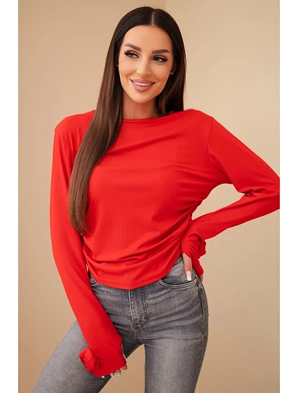Dámska rebrovaná blúzka s riasením na boku červená Dámska rebrovaná blúzka s riasením na boku červená