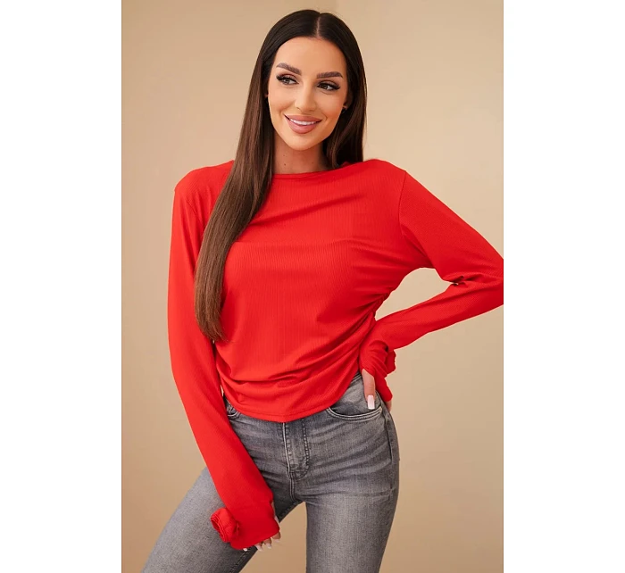 Dámska rebrovaná blúzka s riasením na boku červená Dámska rebrovaná blúzka s riasením na boku červená