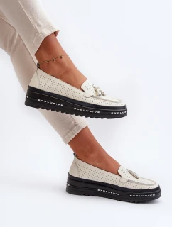 Skórzane Mokasyny Damskie Na Platformie Beżowe Assetnima