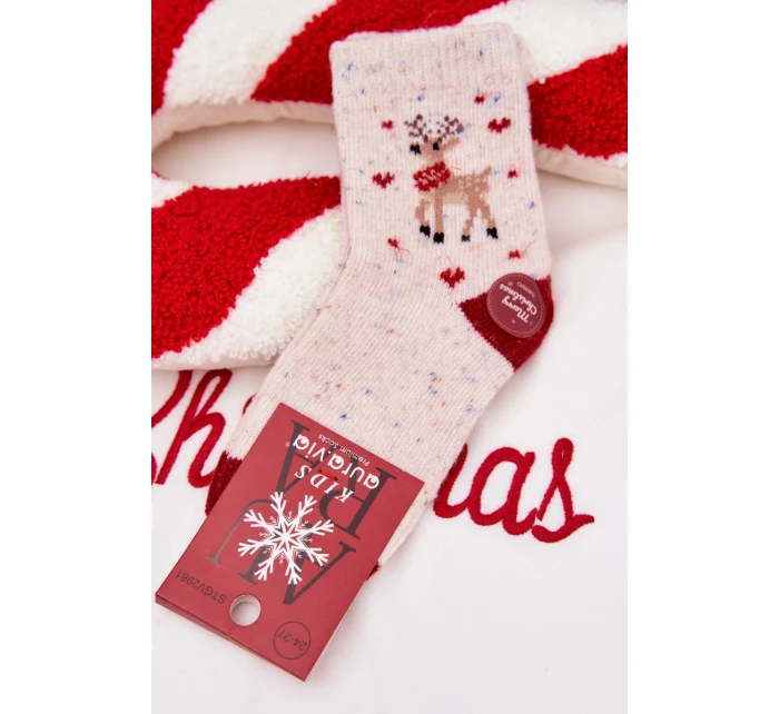 Dětské Vánoční Ponožky S sobem Vlna Alpaková Béžová