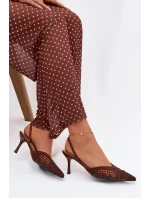 Kožené sandály s pletením na hnědé model 21919237 - Boto