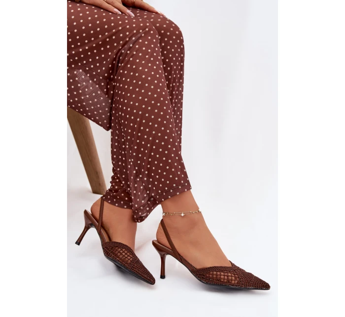 Kožené sandály s pletením na hnědé model 21919237 - Boto