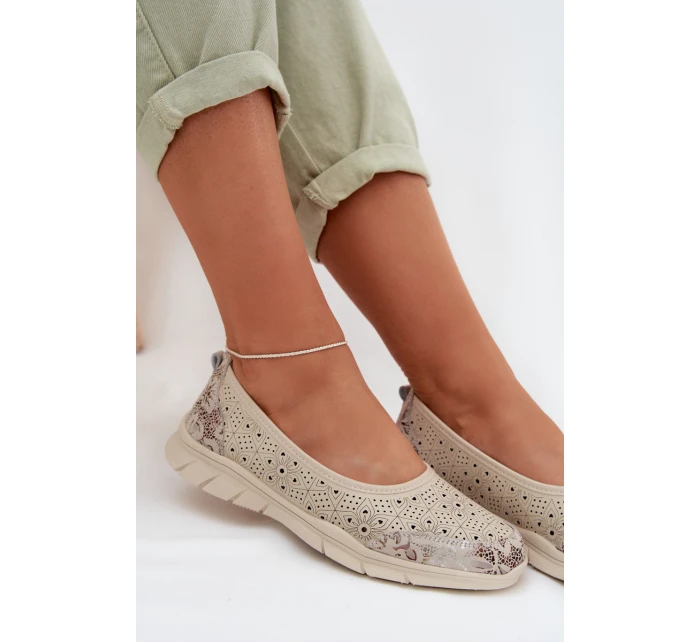 Kožené krajkové baleríny S.Barski GR61-5973 béžové