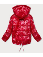 Červená dámska bunda s kapucňou a vytlačovaným vzorom (B9765-4)