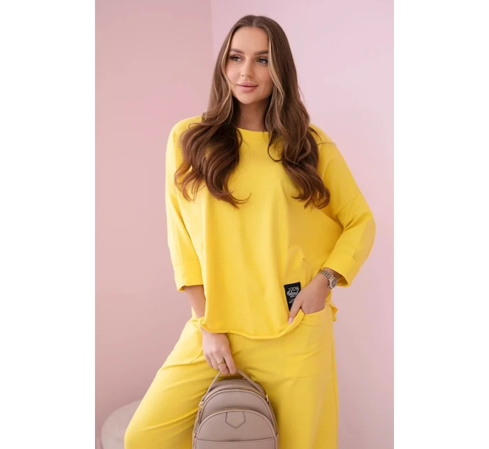 Bavlněná mikina kalhoty set žlutý