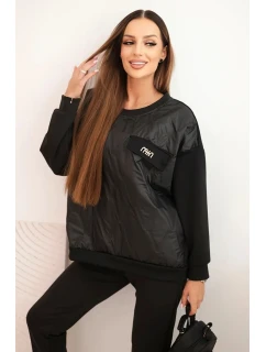 Dámska súprava z viskózy s prešívanou mikinou a nohavicami čierna