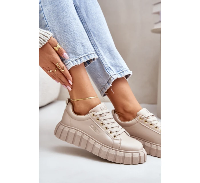 Ocieplane Sneakersy Damskie Big Star MM274618 Beżowe Ocieplane Sneakersy Damskie Big Star MM274618 Beżowe