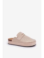 Klapki Damskie Zdobione Cyrkoniami Na Platformie Beżowe Deorani