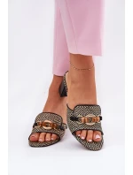 Klapki Damskie Na Obcasie Z Ozdobą Czarne Ovittole