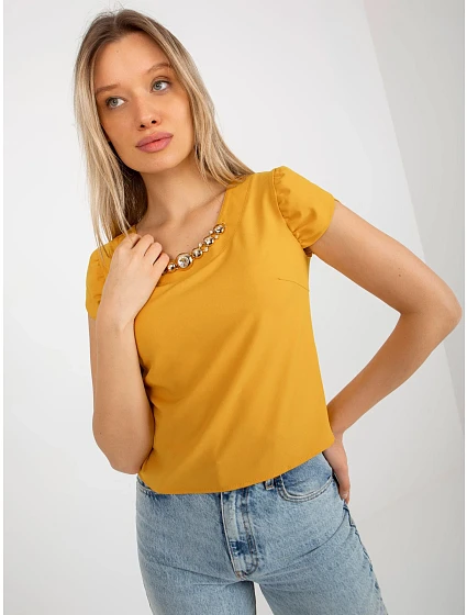 Dámská halenka LK BZ tmavě žlutá model 21153734 - FPrice Dámská halenka LK BZ tmavě žlutá model 21153734 - FPrice