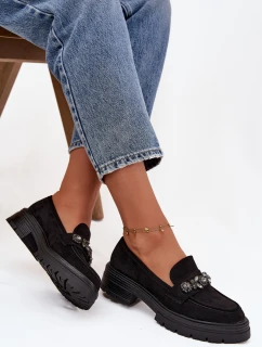 Dámske mokasíny z eko semišu s kryštálmi Lavisse - čierne
