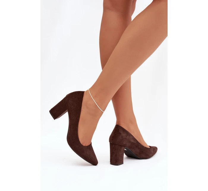 Dámske lodičky Sergio Leone z eko-semišu so stĺpcovým podpätkom - čokoládové
