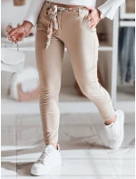 Dámské látkové chinos kalhoty s páskem tmavě béžové Dstreet model 21986209 - FashionStreet