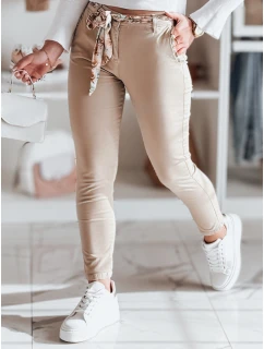 Dámske textilné nohavice s opaskom ROSSALI tmavo béžové FashionStreet UY2536