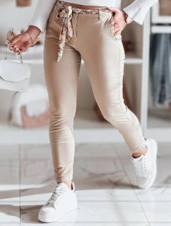 Dámské látkové chinos kalhoty s páskem tmavě béžové model 21986209 - Dstreet