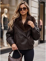 Kurtka damska skórzana zimowa z futerkiem brązowa model 22371815 - FashionStreet