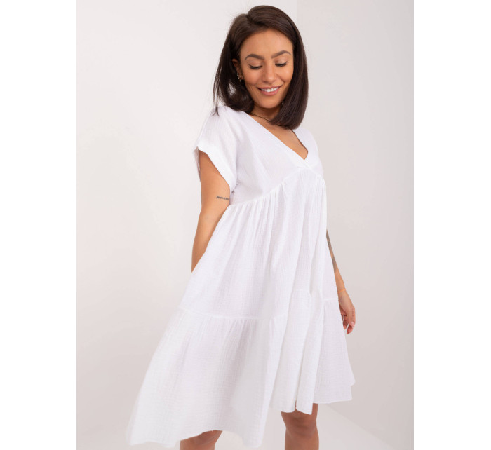 Bílé bavlněné rozšířené šaty (6873)