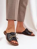 Kožené ploché elegantné papuče s motýlikom Lewski 3572 Black