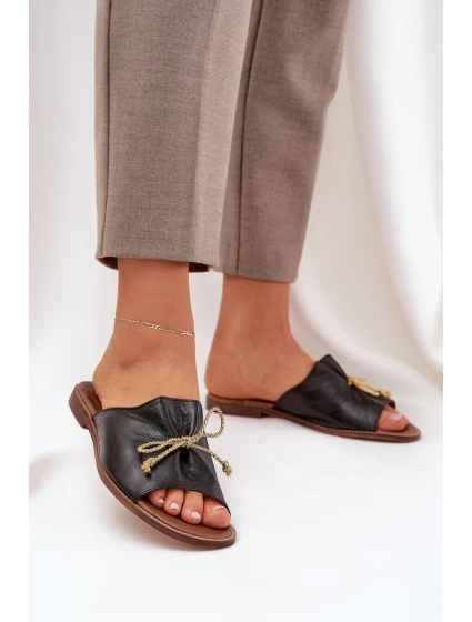 Kožené ploché elegantné papuče s motýlikom Lewski 3572 Black