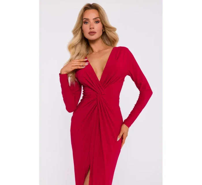M840 Maxi šaty s uzlom - červené