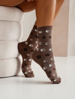 Dámske ponožky s motívom ovce - hnedé