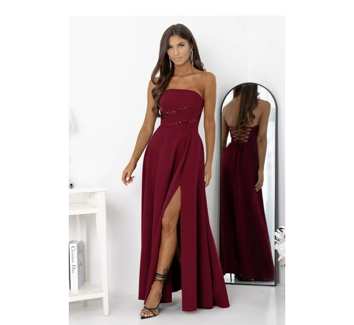 Dámske dlhé šaty model 222674 burgundy - With You