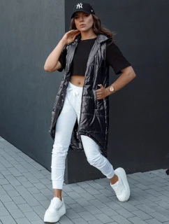 Dámska prešívaná vesta s kapucňou dlhá MERIS čierna FashionStreet TY4443