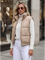 Krátka dámska vesta z ekologickej kože, béžová, FashionStreet TY5734