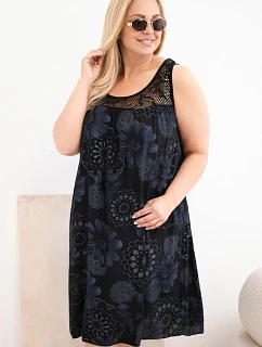 Dámské šaty Plus Size z viskózy s květinovým vzorem a krajkovým výstřihem černá