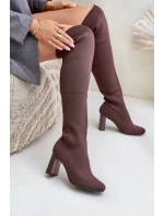 Kozaki Ze Skarpetkową Cholewką Za Kolano Na Słupku Brązowe Esanira Kozaki Ze Skarpetkową Cholewką Za Kolano Na Słupku Brązowe Esanira