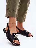 Sandały Damskie Na Płaskim Obcasie Z Ozdobą S.Barski KV51-002 Czarne