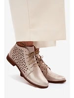 Kožené síťované kotníkové boty na nízkém podpatku Zazoo 4078 Zlaté